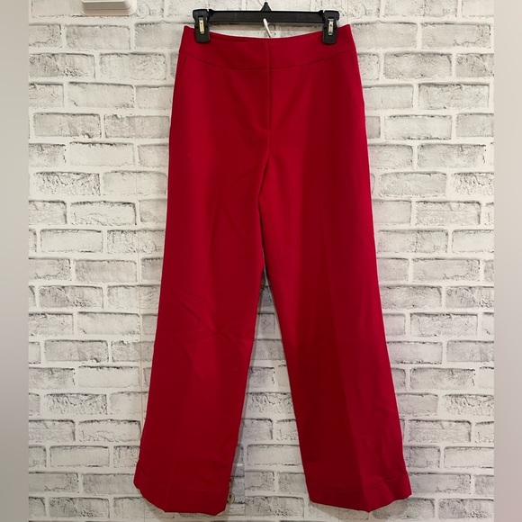 Women’s Talbots red wool blend stretch wide leg roll hem pants Size 4 - Picture 1 of 3